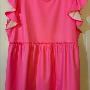 Vibrant Pink faux leather Ruffle Sleeve blouse L
